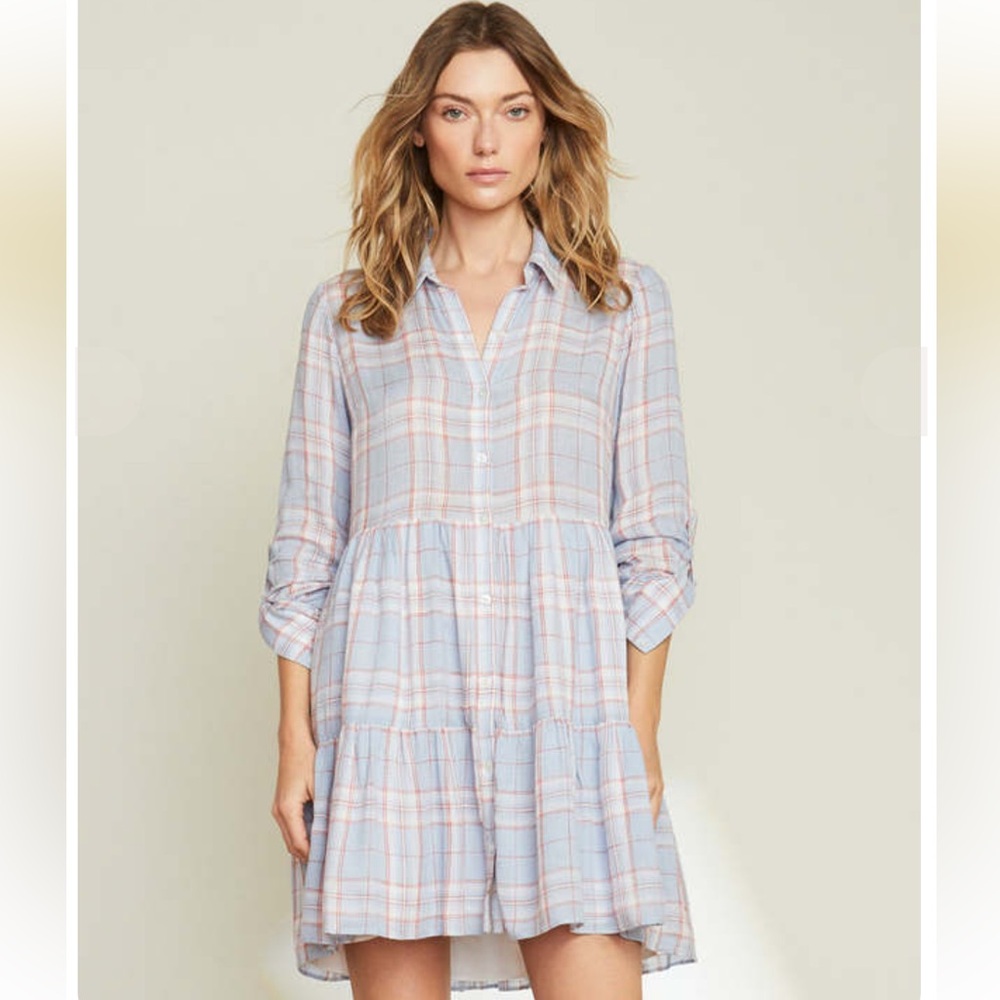 Veronica Beard Jemila Blue Orange Plaid Shirtdress Womens’s Size Small
